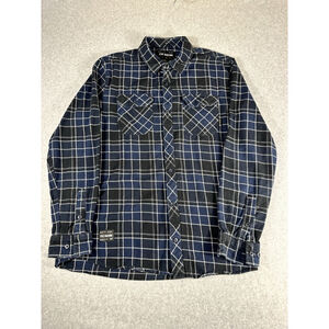 Fox Racing Plaid Flannel Shirt Jacket Blue Black White Mens Large